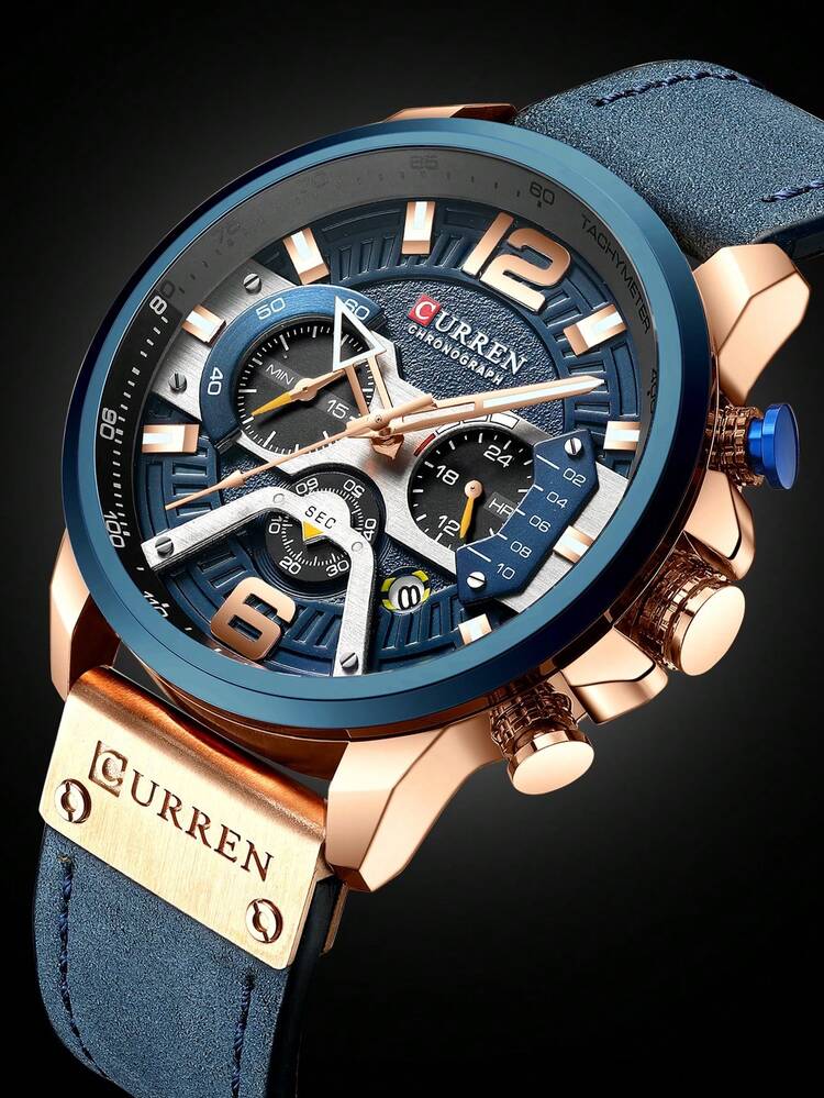 Reloj Curren 8329 Azul Cuero Cronógrafos