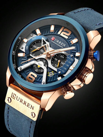 Reloj Curren 8329 Azul Cuero Cronógrafos