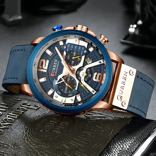 Reloj Curren 8329 Azul Cuero Cronógrafos