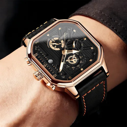 Reloj de Cuadrado Dorado para Hombre