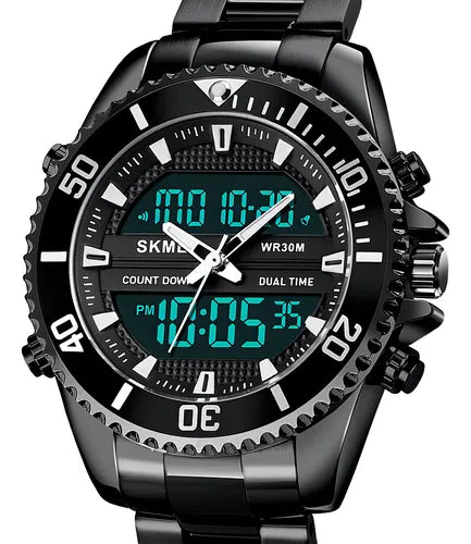 ⌚ Reloj Masculino de Acero con Visor Doble