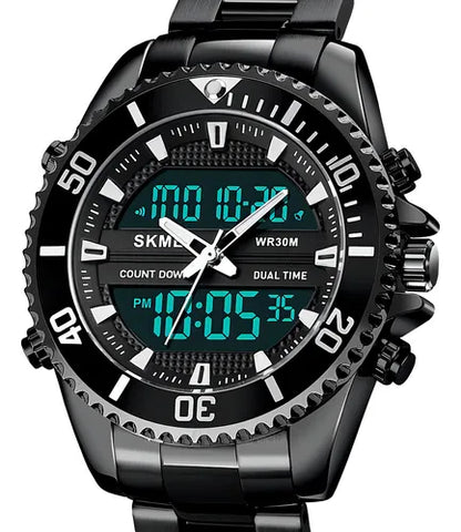 ⌚ Reloj Masculino de Acero con Visor Doble